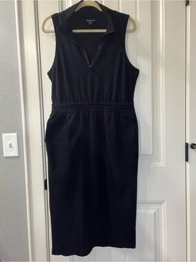 Athleta Black Sleeveless Zip-Front Midi Dress